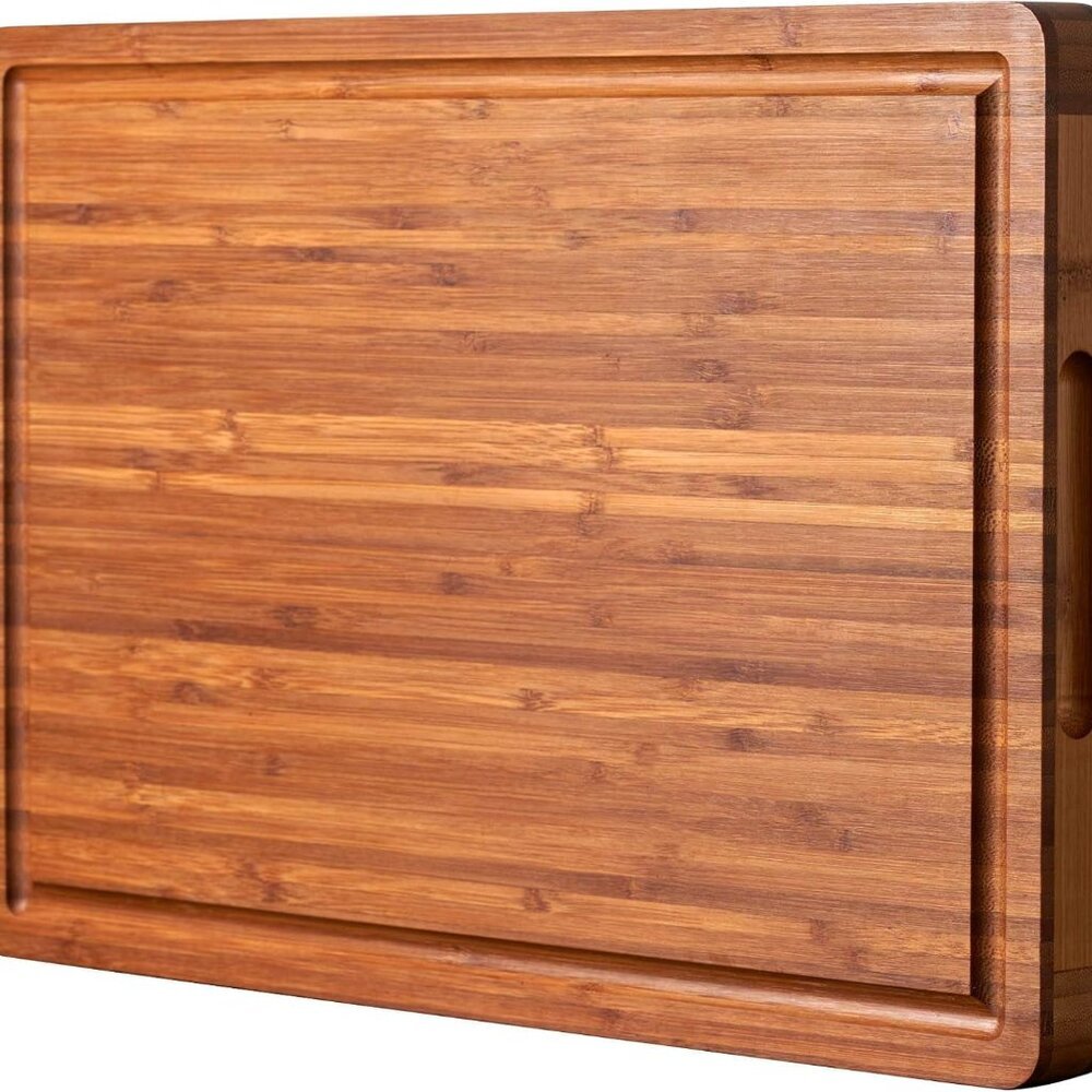 Bamboo Wood Cutting Board for Kitchen, 1" Thick Butcher Block, Cheese Charcuteri